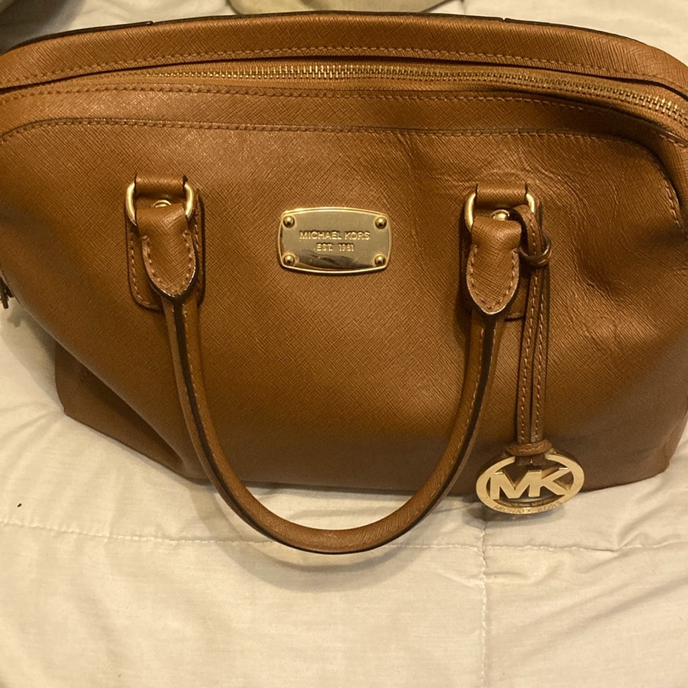 Brown Michael Kors purse with gold trim